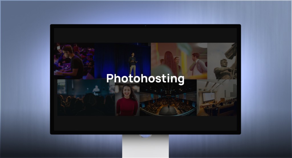Фотохостинг — превью на мониторе, сетка фото мероприятия